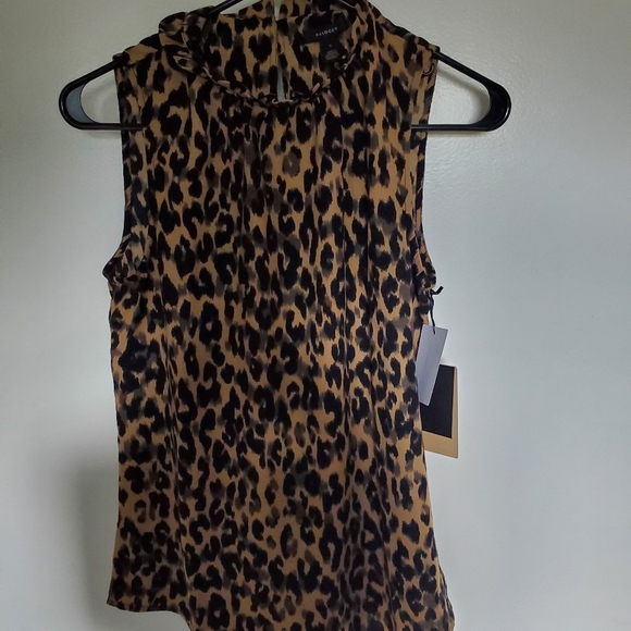 Halogen Ruffle Neck Top In Taupe Animalia Print - Picture 5 of 7